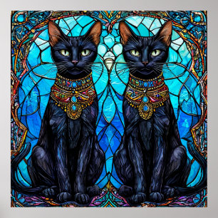 Zwarte katten in het Glas in lood Poster