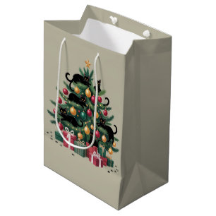 Zwarte Katten Kerstboom Kat Liefhebber Xmas Lichtj Medium Cadeauzakje