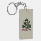 Zwarte Katten Kerstboom Kattenliefhebber Kerstlich Sleutelhanger (Voorkant Links)