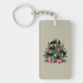 Zwarte Katten Kerstboom Kattenliefhebber Kerstlich Sleutelhanger (Voorkant)