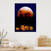 Zwarte katten, maan, pompoenen Poster (Keuken)
