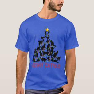 Zwarte katten Meowy Catmas kerstboom Lights Orna T-shirt