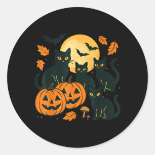 Zwarte katten met Jack O Lanterns maan en vleermui Ronde Sticker
