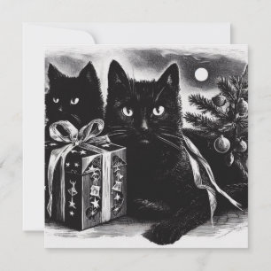 Zwarte katten met kerstcadeau kaart