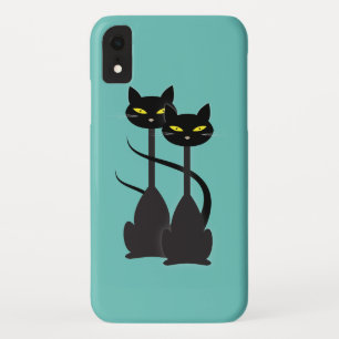 Zwarte katten met lange nekken iPhone XR hoesje
