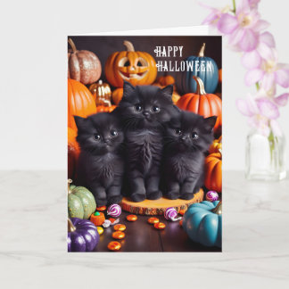 Zwarte katten met pompoenen en snoepgoed voor Hall Kaart