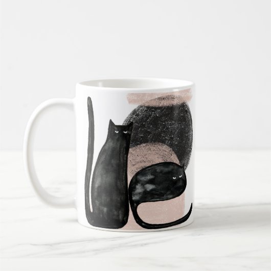 Zwarte katten minimalistische illustratie, kat mod koffiemok (Links)