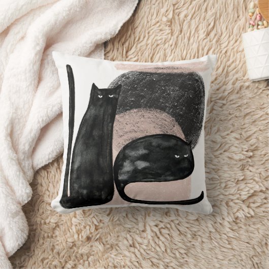 Zwarte katten minimalistische illustratie, kat mod kussen (Deken)