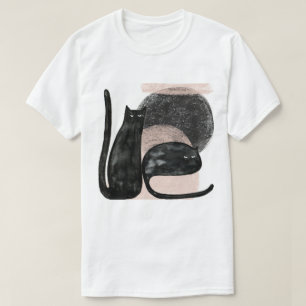 Zwarte katten minimalistische illustratie, kat mod t-shirt