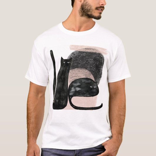 Zwarte katten minimalistische illustratie, kat mod t-shirt (Voorkant)