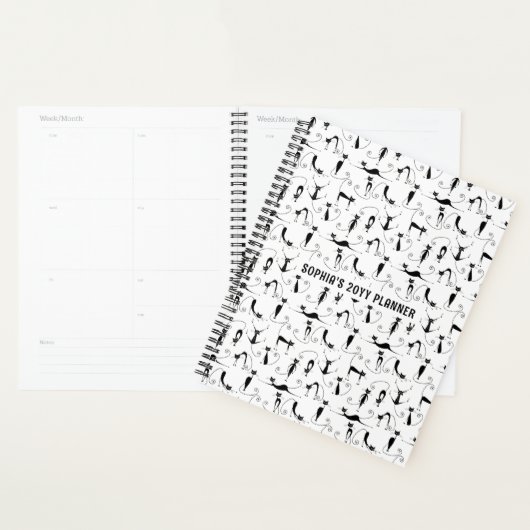 Zwarte Katten Naadloos Patroon Aangepaste Naam Planner (Display)