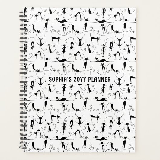 Zwarte Katten Naadloos Patroon Aangepaste Naam Planner (Voorkant)