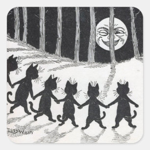 Zwarte katten ontmoeten de maan - Louis Wain Vierkante Sticker