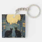Zwarte katten op een dak sleutelhanger (Achterkant)