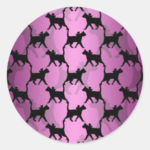 Zwarte katten op roze ronde sticker