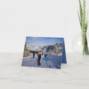 Zwarte katten op snowboards gevouwen Wenskaart Kaart