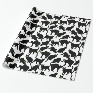 Zwarte katten op witte achtergrond cadeaupapier