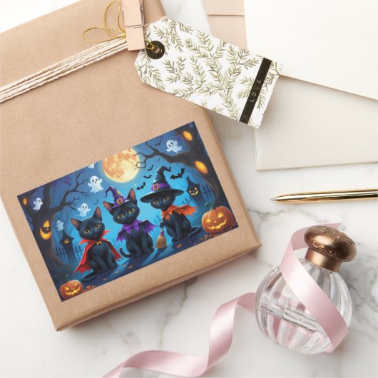 Zwarte Katten Pompoen Halloween Grappig Rechthoekige Sticker (Geschenken)