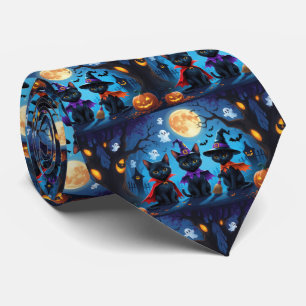 Zwarte Katten Pompoen Halloween Grappig Stropdas