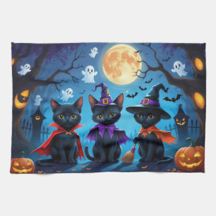 Zwarte Katten Pompoen Halloween Grappig Theedoek
