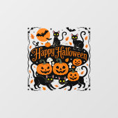 Zwarte katten pompoenen en vleermuizen Happy Hallo Raamsticker (Vel)