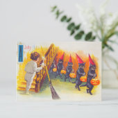 zwarte katten RSVP kaartje (Staand voorkant)