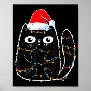 Zwarte Katten Santa Kerstverlichting Meow Kitty K Poster