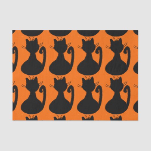 Zwarte katten Silhouette op Sinaasappel Tissuepapier (Voorkant)