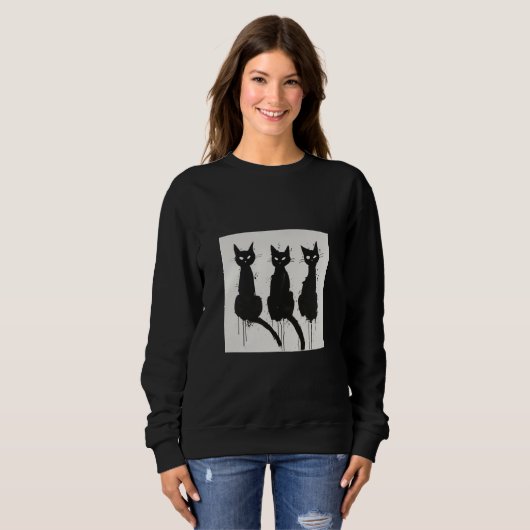 Zwarte katten Silhouette Sweatshirt (Voorkant volledig)