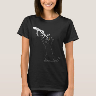 Zwarte Katten Skelet Hand Boop Kattenneus Grappig T-shirt