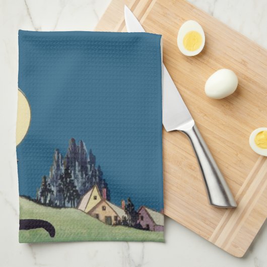 zwarte katten theedoek (Quarter Fold)