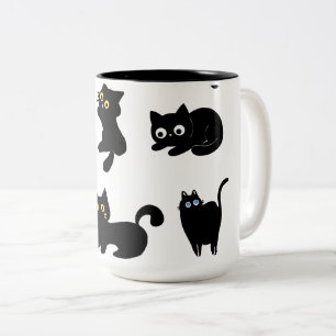 Zwarte Katten Vinyl Sticker Cute Kat Tweekleurige Koffiemok