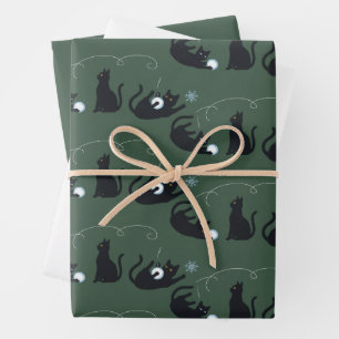 Zwarte Katten Winter Schattig Kerstmis Winter  Inpakpapier Vel