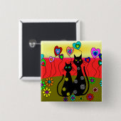 Zwarte kattenbroodjes vierkante button 5,1 cm (Voorkant /achterkant)