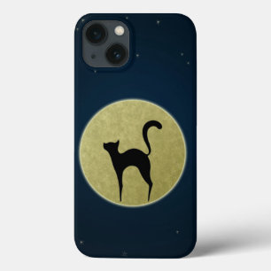 Zwarte kattenelegant silhouet en maan iPhone 13 hoesje