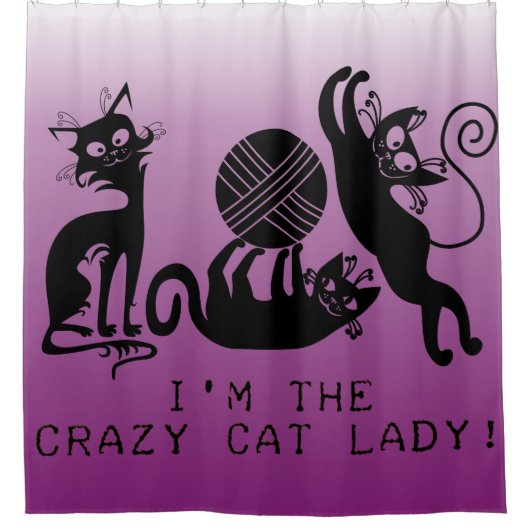 Zwarte kattenkatten met grijze munt douchegordijn (Voorkant)