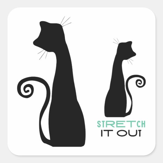 Zwarte kattenkunst vierkante sticker (Voorkant)
