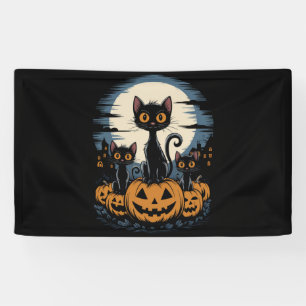 Zwarte kattenliefhebbers Halloween Sterrennacht Va Spandoek