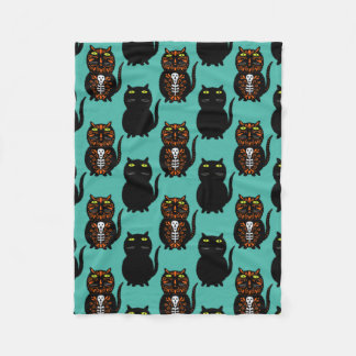 Zwarte kattenschedel fleece deken