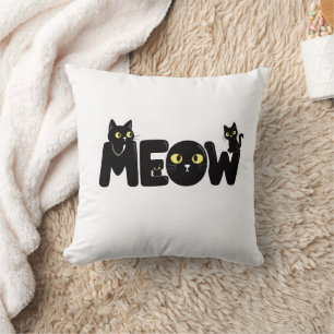 Zwarte Kattenshirt met Miauw Tekst Kussen