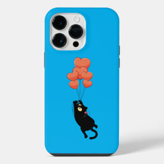 Zwarte kattenvlieg op harten iPhone 14 pro max hoesje