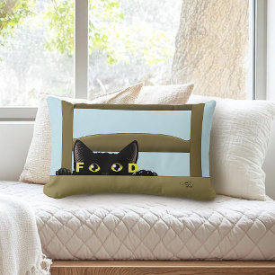 Zwarte Kattenvoer Grappige Hongerige Kat Humor Kussen