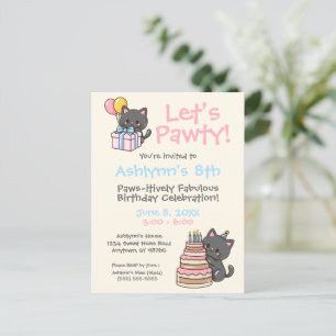 Zwarte Kawaii Kat Verjaardagsfeestje Briefkaart