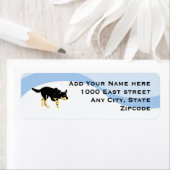 Zwarte Kelpies op Blue Swirl Etiket (Insitu)