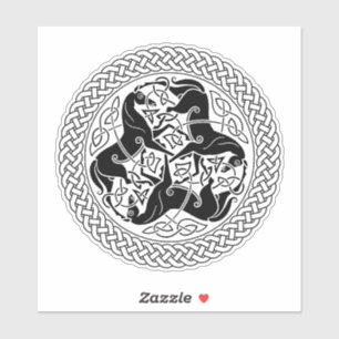 Zwarte Keltische Epona knoop met paarden Sticker