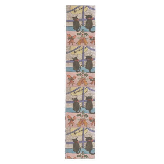Zwarte kerst medium tafelloper (Voorkant)