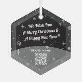 Zwarte kerst met kerst Bedrijfsnaam QR-code eenvou Glas Ornament (Voorkant)