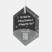 Zwarte kerst met kerst Bedrijfsnaam QR-code eenvou Glas Ornament (Voorkant links)
