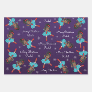 Zwarte kerstballerina inpakpapier vel