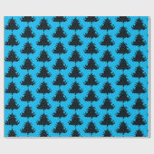 Zwarte kerstbomen Patroon Blauw Cadeaupapier (Vlak)